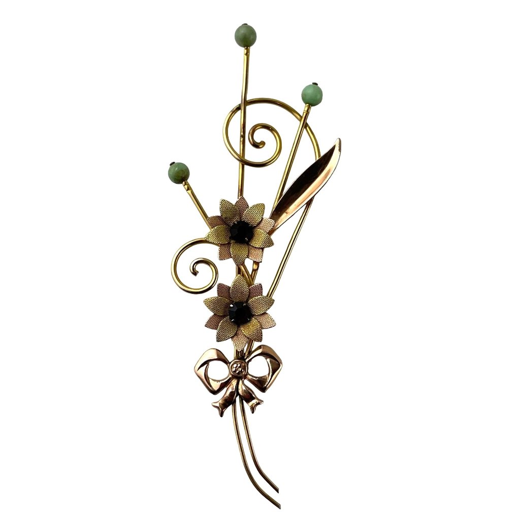 Van Dell Gold Filled Rhinestone Flower Brooch Pin 1950s-12kt GF-Vintage 26$